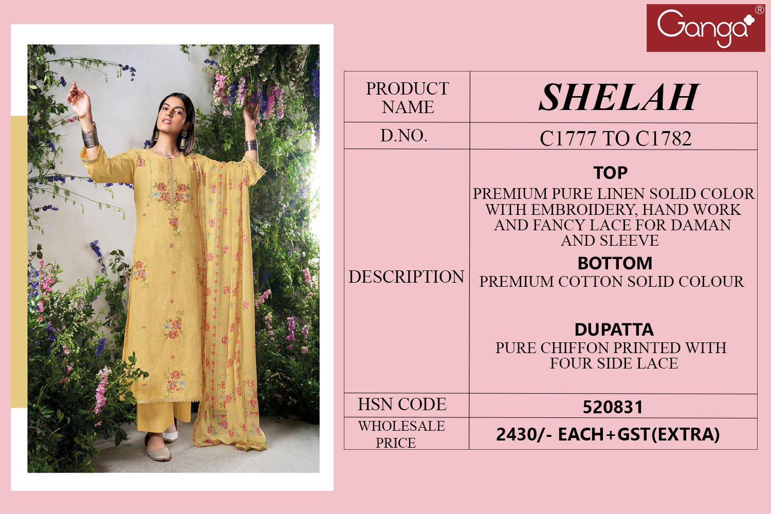 Shelah By Ganga Linen Solid Embroidery Dress Material Wholesale Market IN Surat